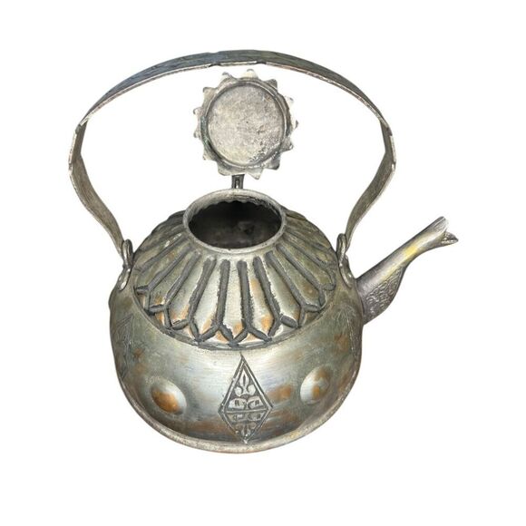 Antique Turkish Ottoman Silver Plated Hammered Tea Kettle - Picture 6 of 9